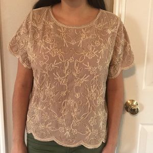 Beaded sequin blouse in taupe